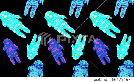 ネオン風宇宙飛行士連続パターンのイラスト素材