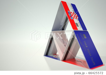 National flag of Croatia on credit card house, fictional data. Risky financial decisions related 3D rendering National flag of Croatia on credit card house, fictional data. Risky financial decisions related 3D rendering 66425572