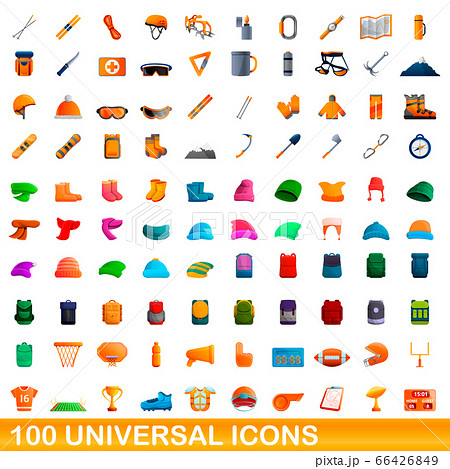 100 universal icons set, cartoon style 100 universal icons set, cartoon style 66426849