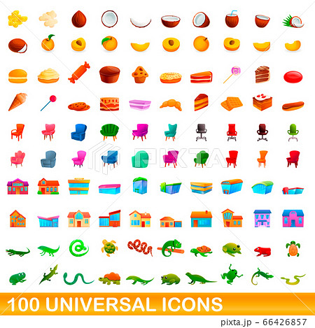 100 universal icons set, cartoon style 100 universal icons set, cartoon style 66426857