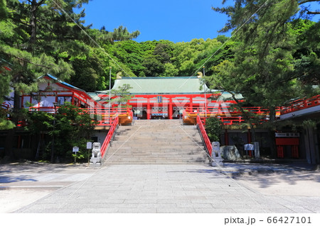 【山口県】晴天下の赤間神宮 拝殿 【山口県】晴天下の赤間神宮 拝殿 66427101