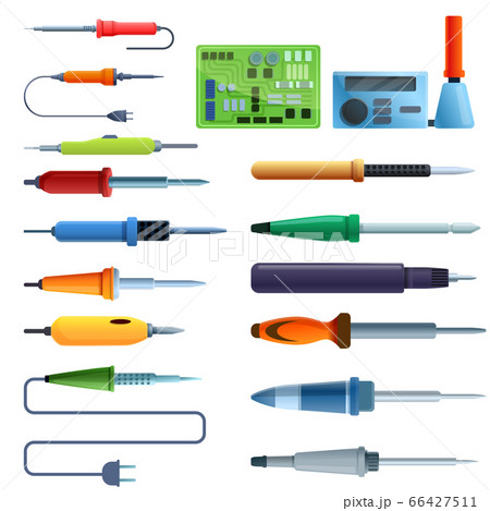 Soldering iron icons set, cartoon style Soldering iron icons set, cartoon style 66427511