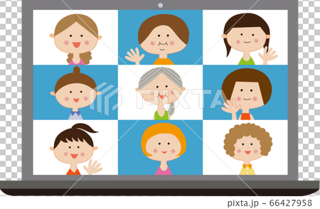 A laptop with nine women attending an online meeting A laptop with nine women attending an online meeting 66427958