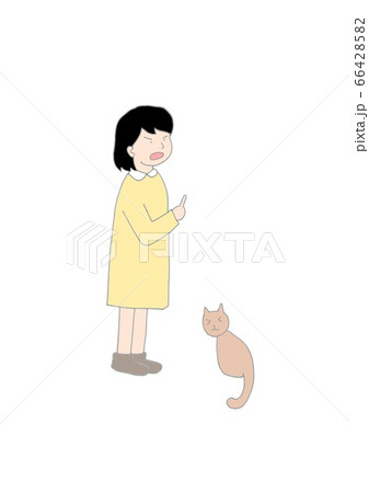 猫を叱る女の子のイラスト素材