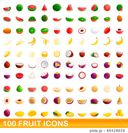 100 fruit icons set, cartoon style 66428639