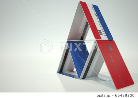 Flag of the Netherlands on bank card house, fictional data. Financial instability related 3D rendering 66429300