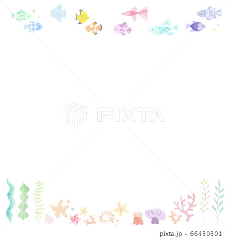 海の生き物のフレーム 魚と海の底 のイラスト素材