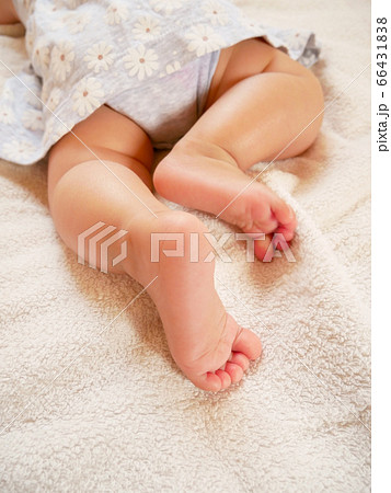 うつ伏せの赤ちゃんの足 生後5ヶ月の写真素材