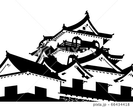 彦根城　天守　白黒シルエット 66434418