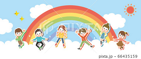 雲の上で元気にジャンプする子供たちのイラスト素材