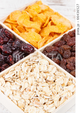Healthy nutritious dried fruits with flakes Healthy nutritious dried fruits with flakes 66436527