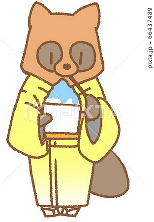 かき氷と浴衣を着たタヌキ（黄色） 66437489