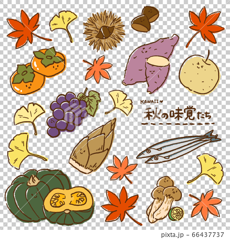秋の味覚 美味しくてかわいい食べ物たちのイラスト素材