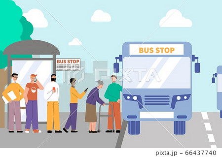 Bus Stop Queue Compositionのイラスト素材