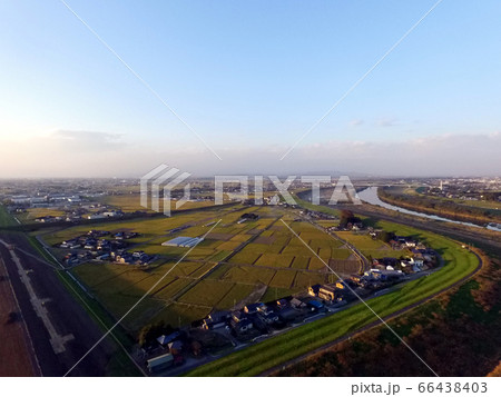 利根川　埼玉県　加須市　ドローン空撮 66438403