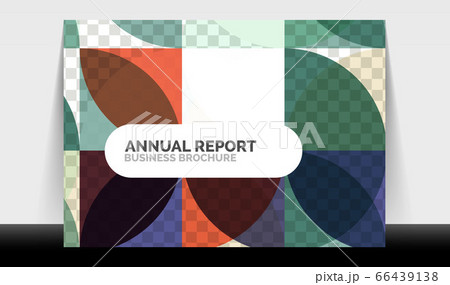 Horizontal A4 business flyer annual report template, circles and triangle style shapes modern geometric design for brochure layout, magazine or booklet 66439138