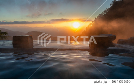 Sunrise in the Japanese hot spring, Yari Onsen, 66439630