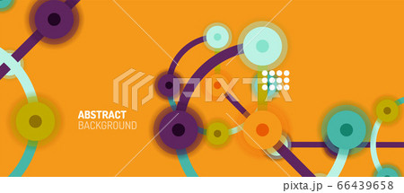 Flat style geometric abstract background, round dots or circle connections on color background. Technology network concept. 66439658