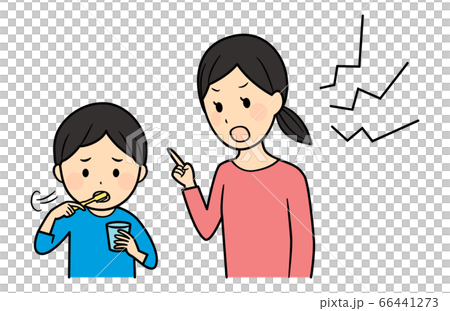 歯磨きが嫌いな子供とそれを怒るお母さん 歯磨きが嫌いな子供とそれを怒るお母さん 66441273