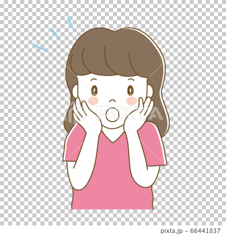 頬に手を当てて驚く女性のイラスト素材 66441837 Pixta