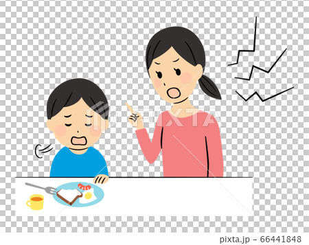 朝食を食べない男の子とお母さんのイラスト素材