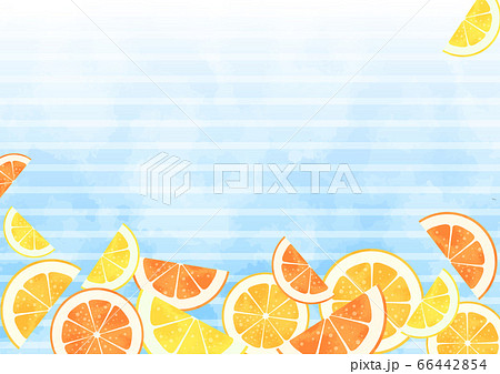 檸檬と水色ストライプの背景 フレーム素材のイラスト素材
