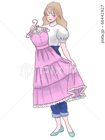 服を選ぶ女性のイラスト素材 服を選ぶ女性のイラスト素材