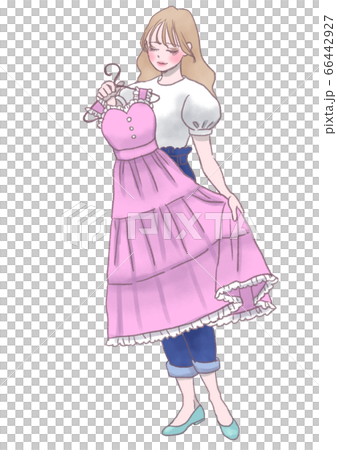 服を選ぶ女性のイラスト素材