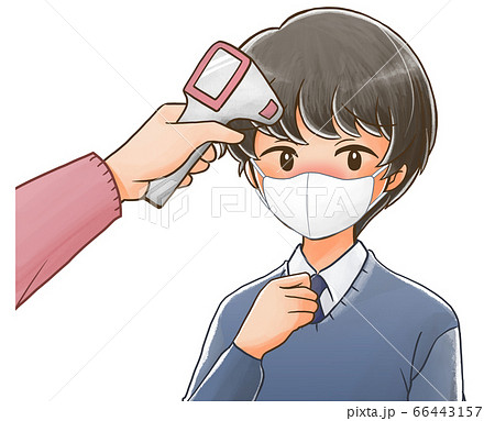 検温してもらうマスクをつけた学生さんのイラスト3 66443157