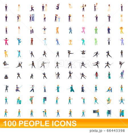 100 people icons set, cartoon style 100 people icons set, cartoon style 66443398