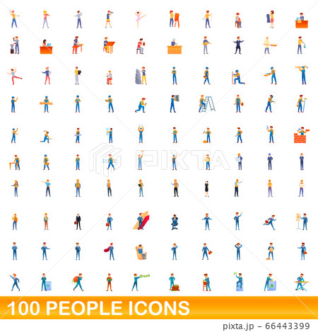 100 people icons set, cartoon style 100 people icons set, cartoon style 66443399
