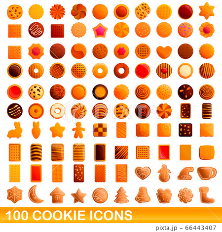 100 Cookie Icons Set Cartoon Styleのイラスト素材