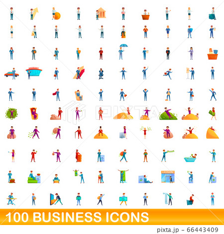 100 business icons set, cartoon style 66443409