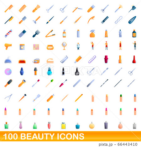 100 beauty icons set, cartoon style 100 beauty icons set, cartoon style 66443410