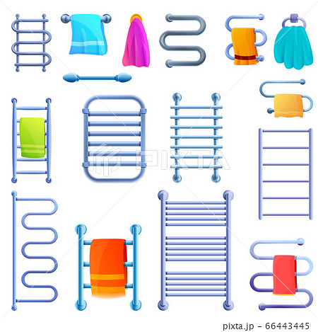 Heated towel rail icons set, cartoon style 66443445