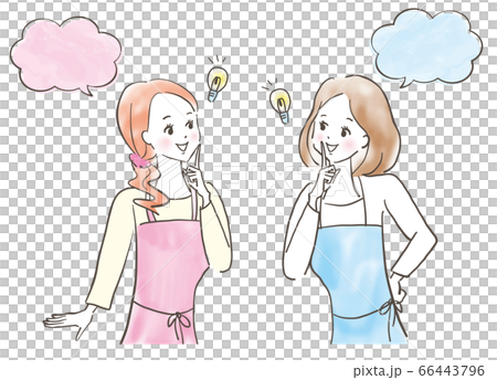 與朋友交談並有個好主意的微笑婦女/簡介/討論/蠟筆劃/手繪插圖 66443796