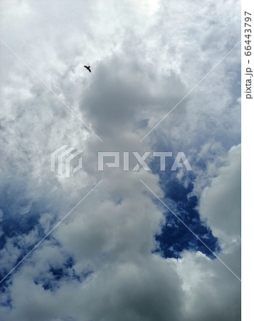 Dramatic blue sky background, thundery sky landscape scene. Colorful cloudy sky view in bright tones. Dramatic sky background, cloudy sky landscape, sunny sky view. 66443797