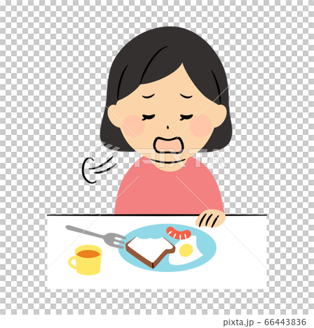 食欲がなくて朝ごはんを食べたくない子どものイラスト素材