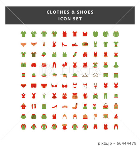 set of Clothes and Shoes icon with flat style 66444479