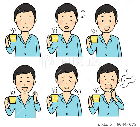 朝 パジャマでコーヒーを飲む男性のイラスト素材