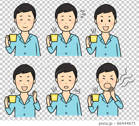 朝 パジャマでコーヒーを飲む男性のイラスト素材