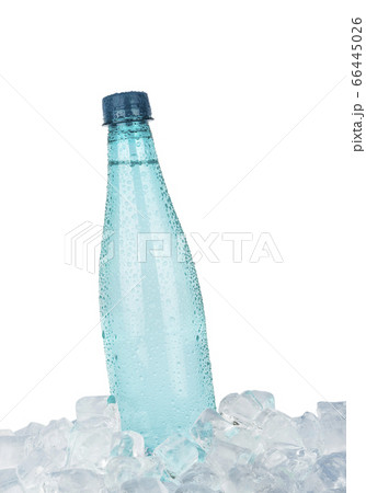 Plastic bottle of drinking water on ice over white Plastic bottle of drinking water on ice over white 66445026