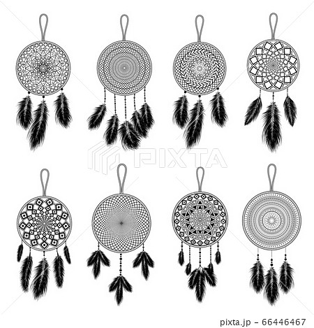 Hand Drawn Indian Dreamcatcher With Feathers のイラスト素材