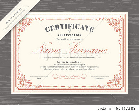Certificate award diploma template with floral border and frame Certificate award diploma template with floral border and frame 66447388
