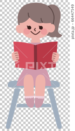 椅子に座って赤い本を読んでいる女の子のイラスト素材 66447549 Pixta