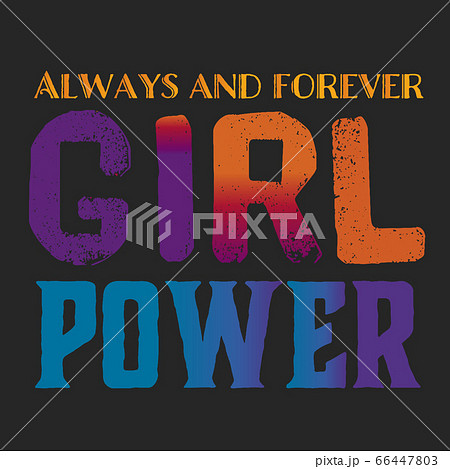 Girl power text, feminism slogan. Black inscription for t shirts, posters and wall art. Feminist sign handwritten with ink and brush. on a black background. 66447803