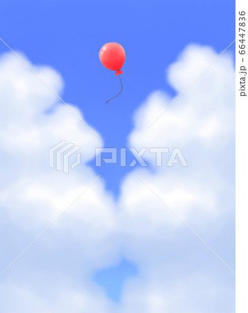 赤い風船が飛ぶ、モクモク雲のある青空・縦長 赤い風船が飛ぶ、モクモク雲のある青空・縦長 66447836