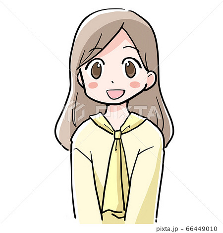 正面を向いている笑顔の女性のイラスト素材