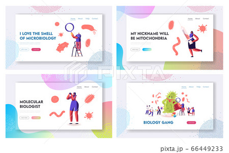 Viruses and Microbes Attack People Website Landing Page Set. Male and Female Characters Protect from Bacteria 66449233