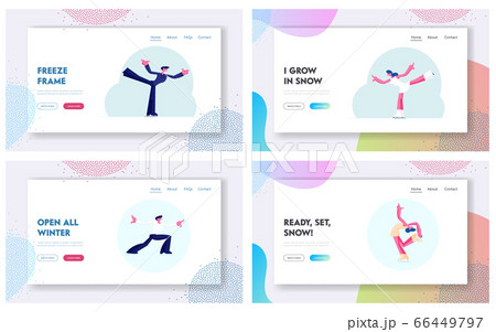 Winter Sport Figure Iceskating Activity Website Landing Page Set. Sportsman and Sportswoman Performing on Ice Rink with Skating Program. Competition Web Page Banner. Cartoon Flat Vector Illustration 66449797